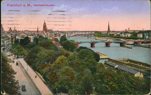 Frankfurt am Main Panorama-Ansicht Sachsenhaus, Main, Brücken 1915 Feldpost