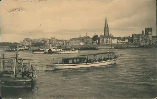 Ansichtskarte Düsseldorf Rheinpartie Rhein Schiffe Dampfer 1908