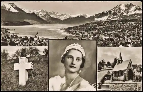 Küssnacht am Rigi Mehrbild-AK Ortsansichten Gedächtniskapelle KÖNIGIN ASTRID von BELGIEN 1950