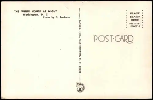 Postcard Washington D.C. The White House Weißes Haus 1960