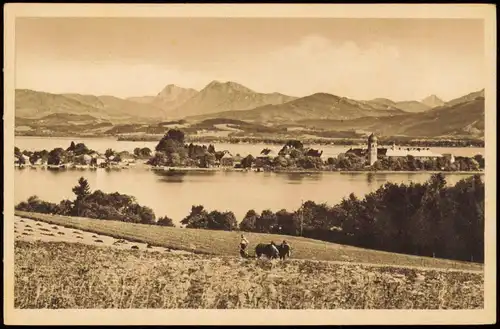 Ansichtskarte Chiemsee Fraueninsel im Chiemsee, Berg-Panorama 1925