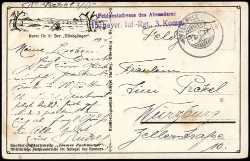 Ansichtskarte  Feldpostkarte "Der Blindgänger" 1917 Feldpoststempel