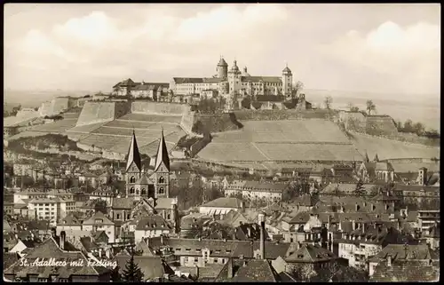 Ansichtskarte Würzburg Panorama-Ansicht St. Adalbero mit Festung 1956