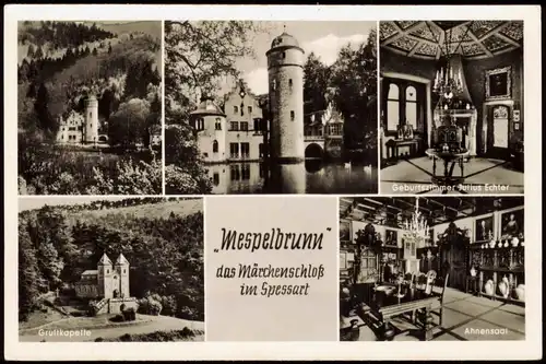 Ansichtskarte Mespelbrunn Mehrbild Schloß mit Innenansichten 1962