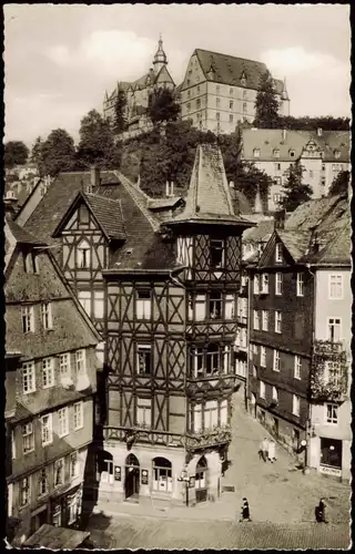 Ansichtskarte Marburg an der Lahn Schloss und Straßenblick 1963