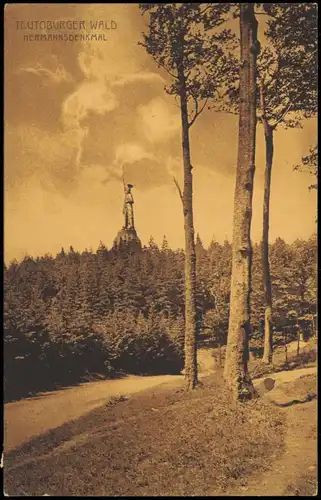 Ansichtskarte Hiddesen-Detmold Blick vom Waldweg auf das Hermannsdenkmal 1912
