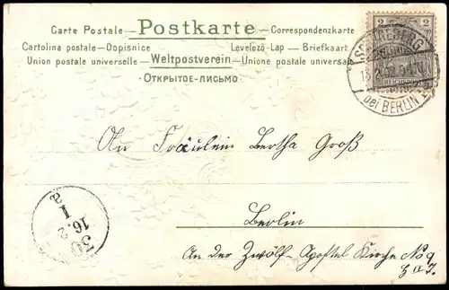Glückwunsch Geburtstag Birthday Rocaillen Blumen 1902 Goldrand/Prägekarte