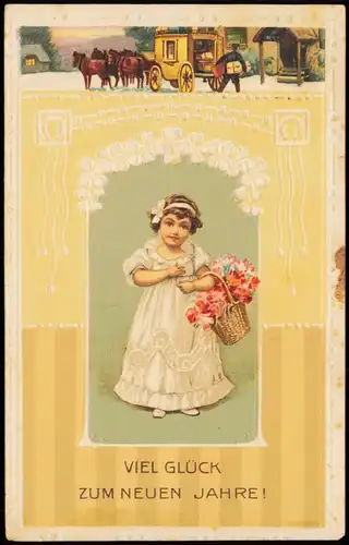 Neujahr Sylvester New Year  Postkutsche 1911 Prägekarte Stempel Gorbitz Dresden