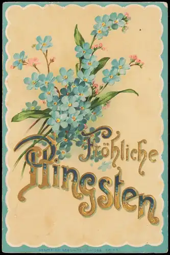 Glückwunsch: Pfingsten Veilchen große Buchstaben 1903 Goldrand/Prägekarte