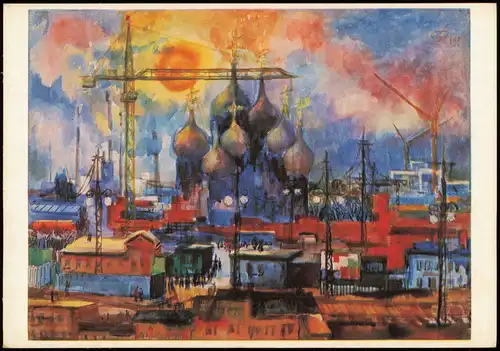 Künstlerkarte Gemälde: GERHARD STENGEL (geb. 1915) Aufbau von Smolensk 1970