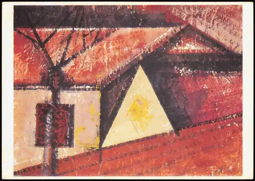 Künstlerkarte Gemälde: HERMANN GLOCKNER (GEB. 1889) Rote Dächer 1975