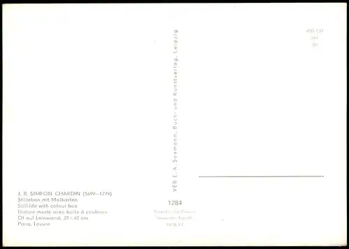 Künstlerkarte Gemälde: J. B. SIMEON CHARDIN Stilleben mit Malkasten 1970