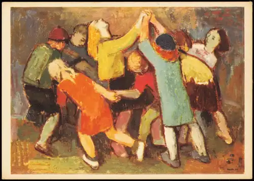 Künstlerkarte Gemälde: RUDOLF BERGANDER  Kinderreigen Dancing in a ring 1969