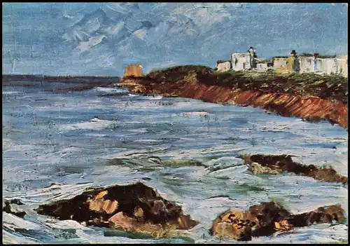 Ansichtskarte  Künstlerkarte Gemälde: ENZO SOZZO Meeresufer bei Lecce 1975