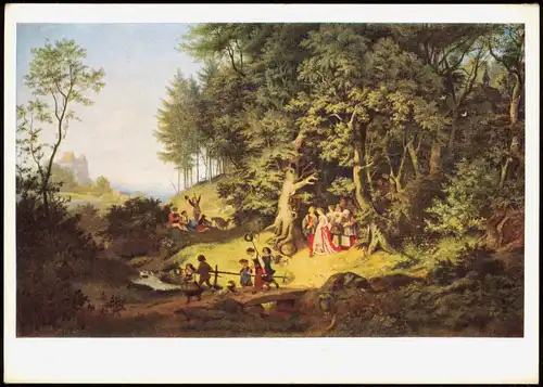 Künstlerkarte Gemälde: LUDWIG RICHTER (1803-1884) Brautzug im Frühling 1968