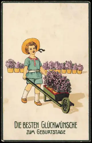 Glückwunsch Geburtstag Birthday Mädchen Blumen 1917 Prägekarte