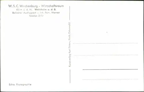 Ansichtskarte Weinheim (Bergstraße) W. S. C. Wachenburg Wirtschaftsraum 1940