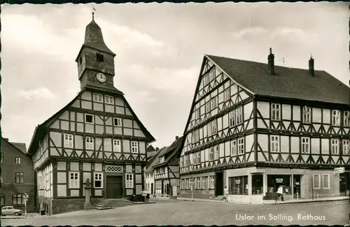 Ansichtskarte Uslar Straßen Partie am Rathaus, Geschäft 1964