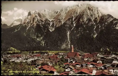 Ansichtskarte Mittenwald Stadtblick - Colorfoto AK 1961