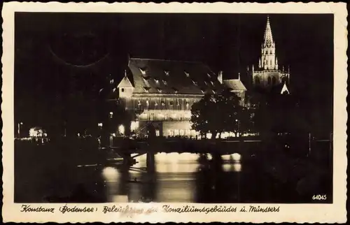 Ansichtskarte Konstanz Bodensee Beleuchtung Konziliumsgebäudes 1961