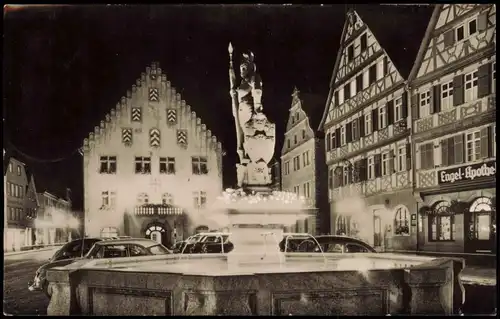 Ansichtskarte Bad Mergentheim Markt bei Nacht, Engel Apotheke 1964