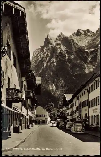 Ansichtskarte Mittenwald Hochstraße, Autos 1955