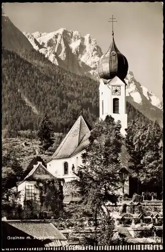 Ansichtskarte Grainau Kirchem, Friedhof, Zugspitze 1959