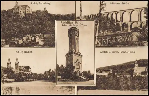 Rochlitz Mehrbild-AK mit  Schloß Rochsburg Friedrich-August-Turm 1910