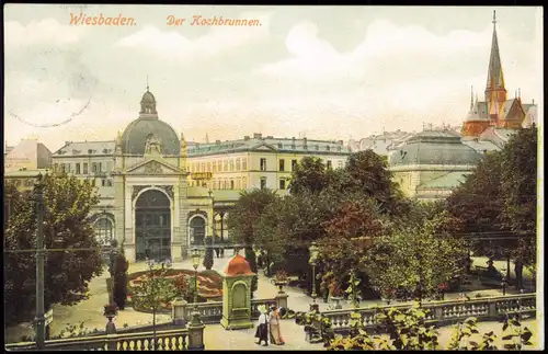 Ansichtskarte Wiesbaden Partie am Kochbrunnen 1908