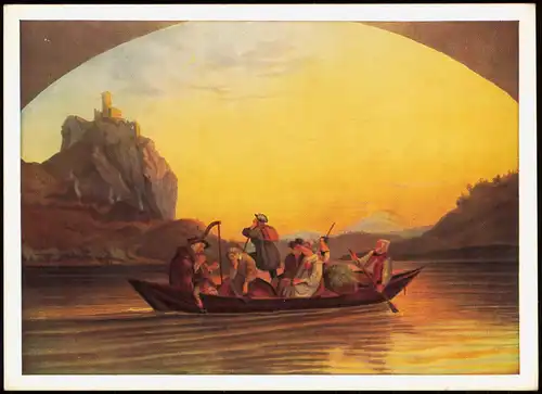 Künstlerkarte Überfahrt über die Elbe am Schreckenstein 1960