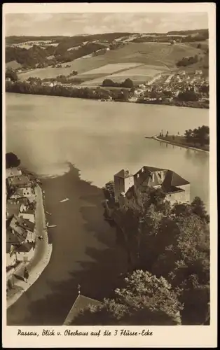 Ansichtskarte Passau Blick v. Oberhaus auf die 3 Flüsse-Ecke 1956/0000