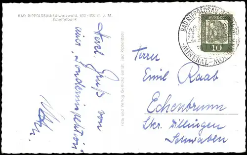 Ansichtskarte Bad Rippoldsau-Schapbach Scheffelbank 1962