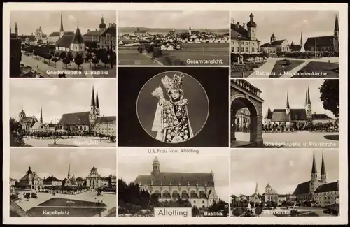 Ansichtskarte Altötting Totale, Pfarrkirche, Kapellplatz MB 1953