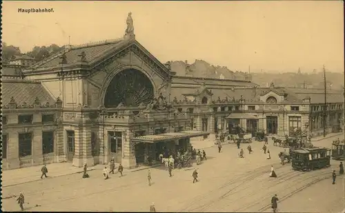 Postkaart Lüttich Luik Lîdje Bahnhof La Gare 1915  gel. Feldpoststempel