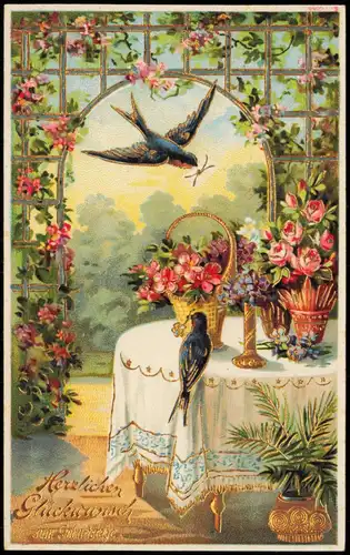 Glückwunsch Geburtstag Birthday Schwalben  Briefen zum Rosentisch 1911 Goldrand