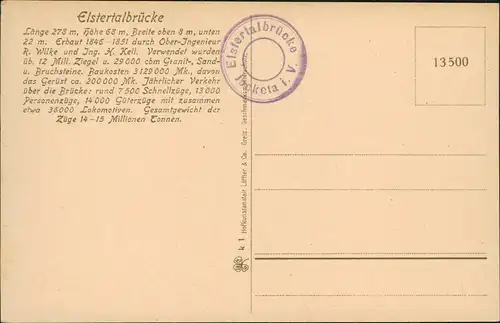 Jocketa-Pöhl Vogtländische Schweiz Elstertalbrücke Eisenbahn-Brücke 1910