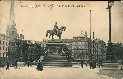 Ansichtskarte Hamburg Partie rund um das Kaiser Wilhelm Denkmal 1909