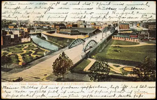 Postcard Baltimore Union Station 1907   gelaufen nach KAPPEL (Ankunftsstempel)