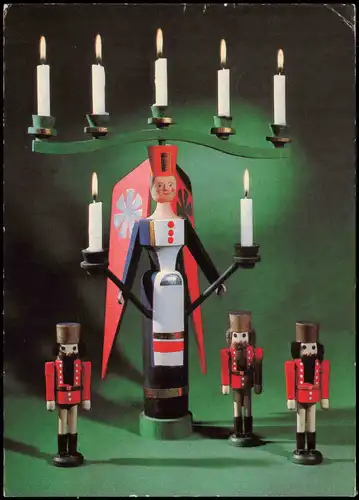 Weihnachten DDR AK Christmas Nussknacker Figuren Kerzen-Ständer 1983