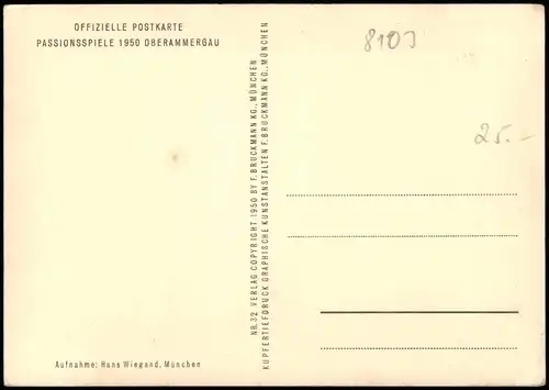 Oberammergau PASSIONSSPIELE OBERAMMERGAU OFFIZIELLE POSTKARTE 1950