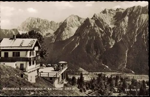 Mittenwald Panorama-Ansicht Kranzberghaus m. Karwendel 2383 m 1958