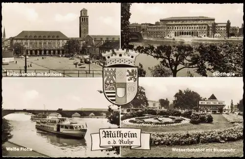 Mülheim an der Ruhr  Rathausmarkt Rathaus, Stadthalle, Wasser-Bahnhof 1966