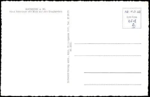 Rhöndorf-Bad Honnef Haus Adenauer mit Blick auf den Drachenfels 1963