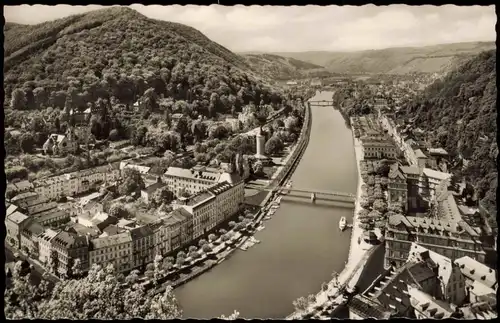 Ansichtskarte Bad Ems Blick nach Westen. Links der Malberg 1961