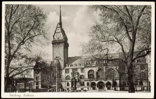 Ansichtskarte Duisburg Rathaus, Denkmal 1954