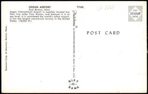 Postcard Boston LOGAN AIRPORT Flughafen 1960