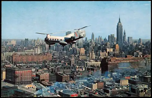 Postcard Manhattan-New York City Mid town Skyline by Helicopter 1960