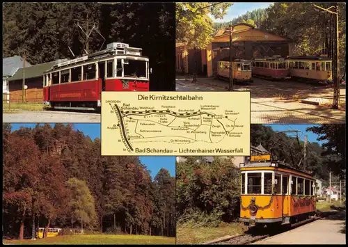 Dresden Mehrbildkarte Historische Straßenbahn im Kirnitzschtal 1990