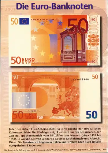 Ansichtskarte  Geldscheine Vorderseite Rückseite der 50 EURO Banknote 2000