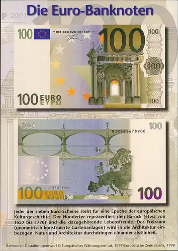Ansichtskarte  Geldscheine Vorderseite Rückseite der 100 EURO Banknote 2000